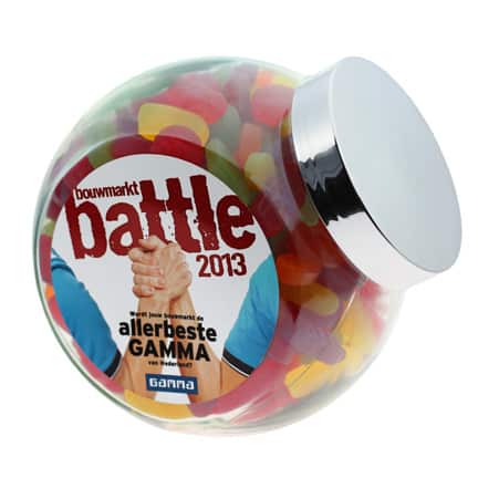 Schuinstaande snoeppot met logo 2 liter