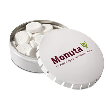 Rond blik met logo/eigen vorm pepermunt