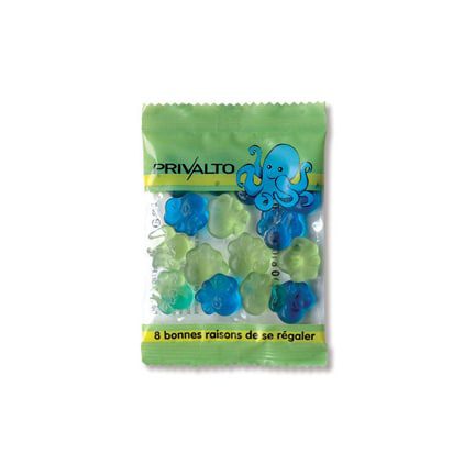 Bedrukt zakje fruitgums eigen vorm