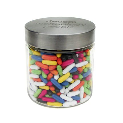 Stoere glazen snoeppot met RVS deksel 900cc