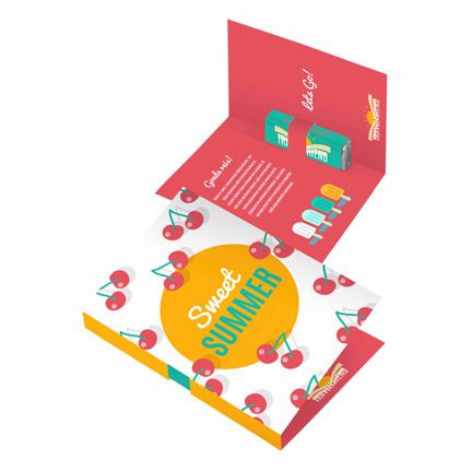 Bedrukte vouwkaart met ‘rolletje’ pepermunt