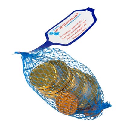 Netje chocolademunten met bedrukt label