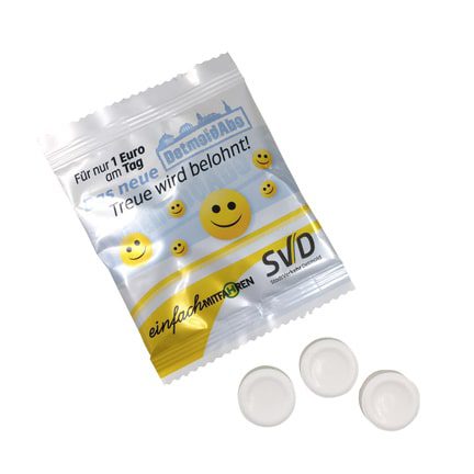 Bedrukt zakje met biologische pepermuntjes