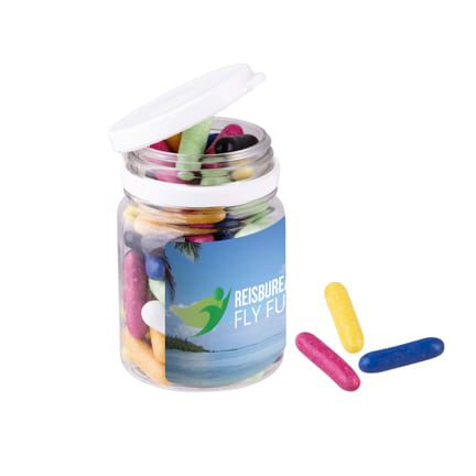 Snoeppotje dropstaafjes met logo als bedankje