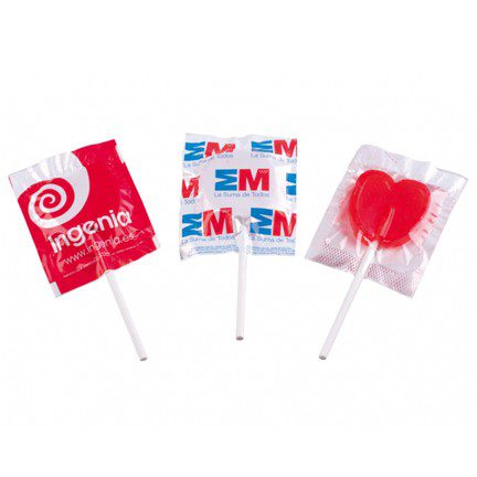Medium platte lolly in bedrukte folie
