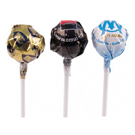 Grote Knotslolly met logo als promotiemiddel