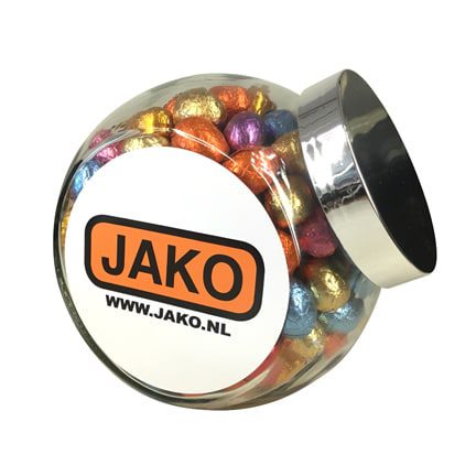 Snoeppot paaseitjes met logo voor Pasen