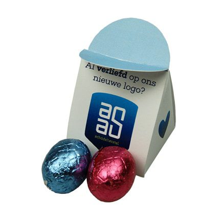 Bedrukt paasdoosje met 2 chocolade paaseitjes