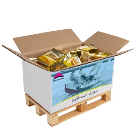 Bedrukte pallet met p/st verpakte koekjes