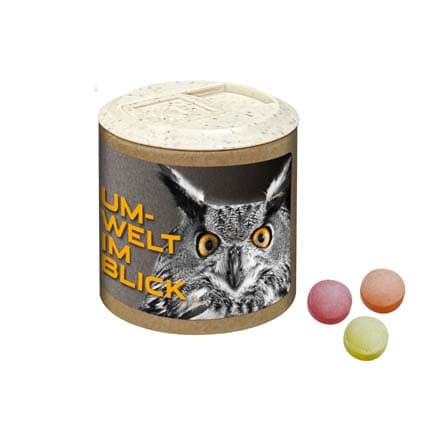 Snoepblikje van karton met logo