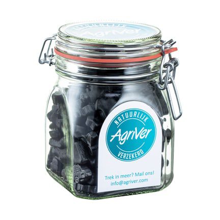 Snoeppot met logo als give-away 900cc