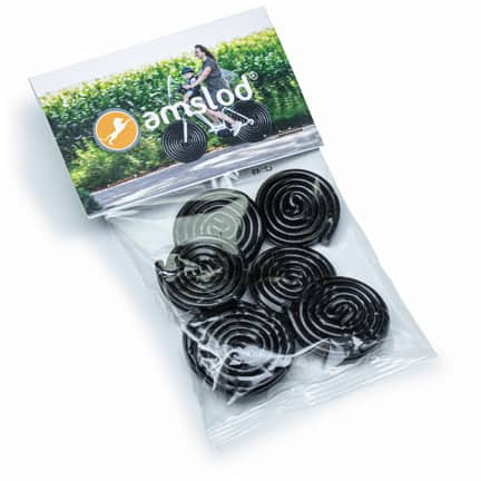 Zakje bio droprollen met bedrukt kopkaartje