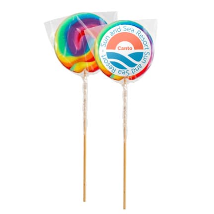 Regenboog lolly met logosticker