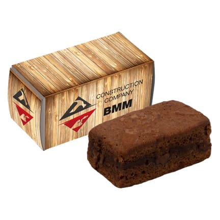 Bedrukt doosje met een Milka chocolade brownie