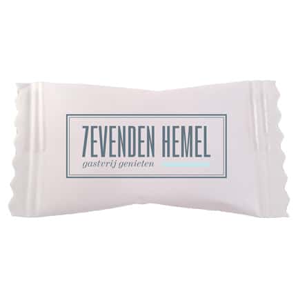 Papieren Flowpack pepermunt met logo