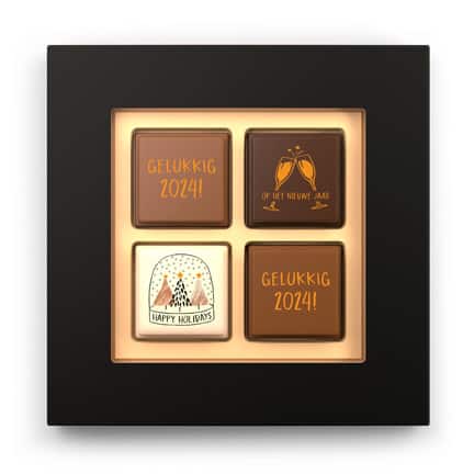 Logo/Nieuwjaar bonbons 4st als relatiegeschenk