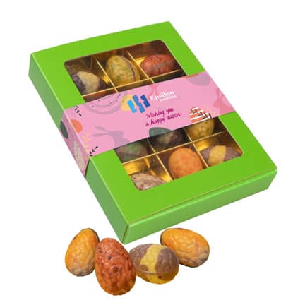 Doosje luxe Paaseitjes met logowikkel