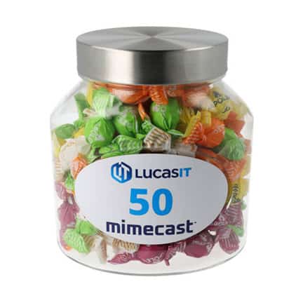 Ovale stoere Snoeppot met logosticker