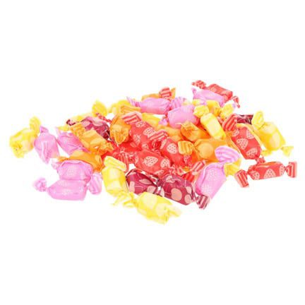 Vulling Fruittoffees in een snoeppot met logo als relatiegeschenk